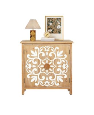 Streamdale Rustic Wooden Accent Cabinet with Floral Carved Doors