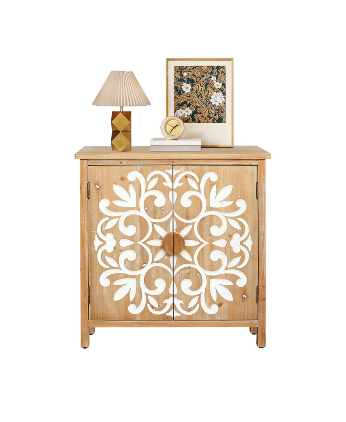Streamdale Rustic Wooden Accent Cabinet with Floral Carved Doors