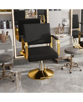 Hydraulic Salon Chair - 360 Swivel Barber Stylist Chair (Black+Gold)