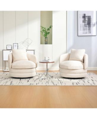 30"W Modern Swivel Barrel Chair with Pillow, Chenille Upholstered Comfy Armchair