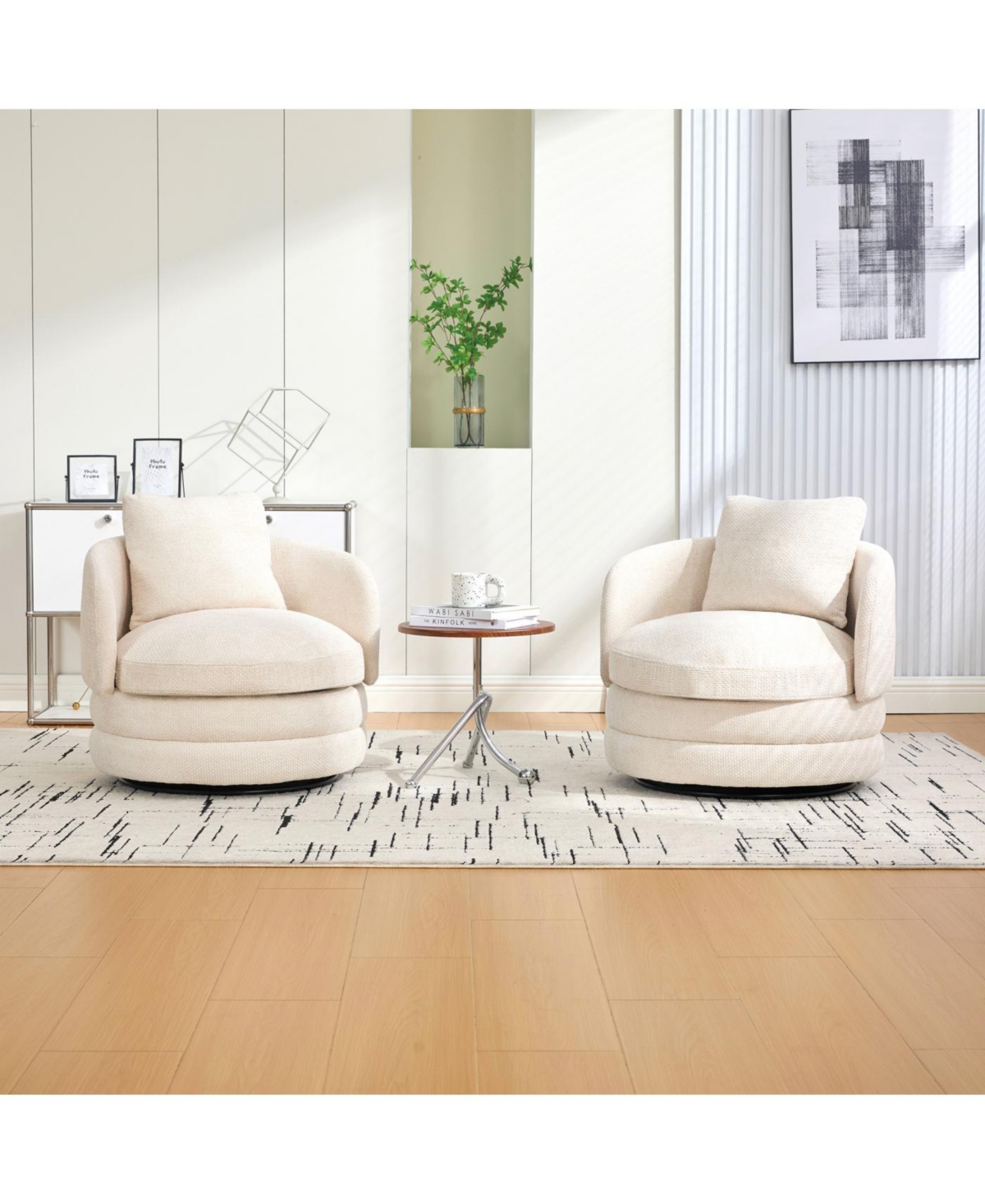 Streamdale Furniture 30"W Modern Swivel Barrel Chair with Pillow, Chenille Upholstered Comfy Armchair