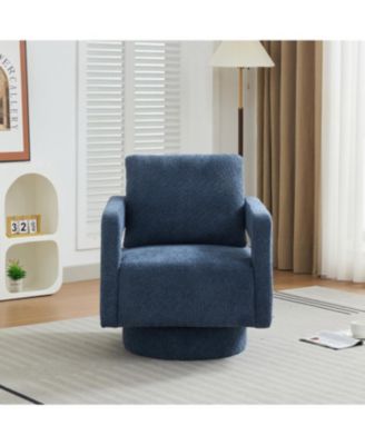 Navy Swivel Chair, Modern Rotating Arm Chair with Open Back
