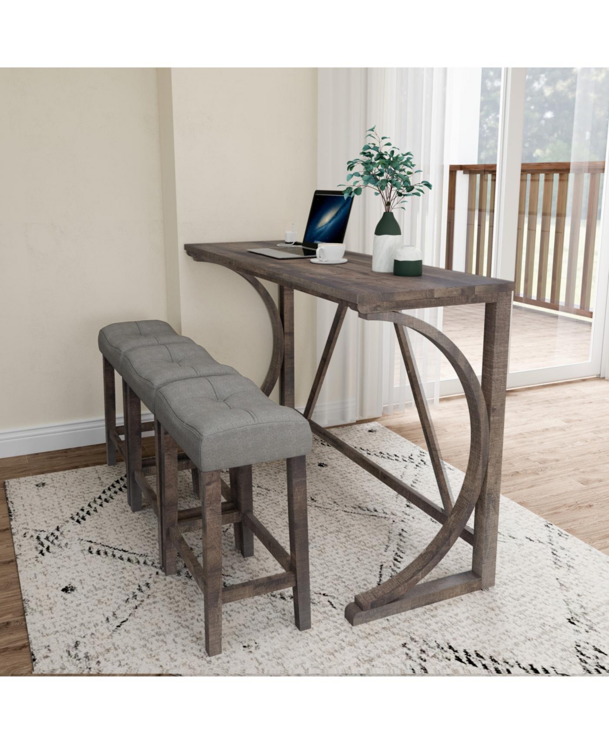 Streamdale Bar Table Set with Power Outlet, 4 Piece Industrial Dining Set