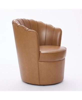 Streamdale Light Brown Petal Swivel Chair - 360 Spin, Genuine Leather Wing-Back Desk Chair