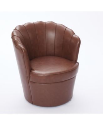 Brown Petal Swivel Chair - 360 Spin, Genuine Leather Wing-Back Desk Chair