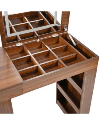 Streamdale Vanity Desk with Mirror, Lights, Flip-Top, 7 Drawers, 9 Compartments, 3 Shelves, Walnut