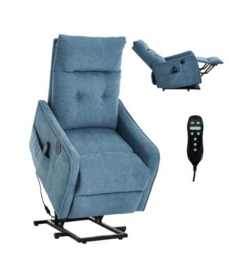 Blue Chenille Power Lift Recliner Chair with Massage, Heat & USB Charging