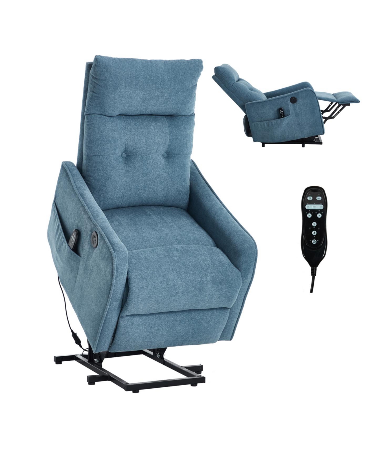 Streamdale Furniture Blue Chenille Power Lift Recliner Chair with Massage, Heat & Usb Charging