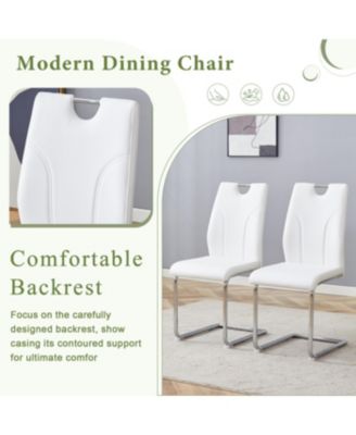 Streamdale Luxury Modern 63" Dining Table Set w/ 6 Chairs, White Glass Top & Steel Base