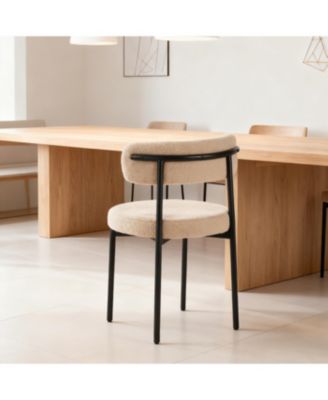 Streamdale Medieval modern dining chair set, 4 pcs, round seat, black metal legs, beige