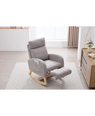 Teddy Fabric Leisure Rocking Chair with Adjustable Footstool, Light Gray