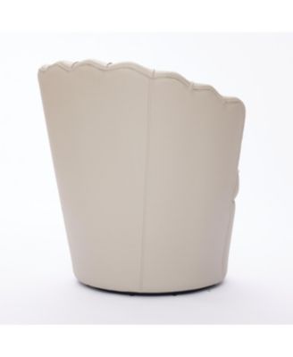 Cream Petal Swivel Chair - 360 Spin, Genuine Leather Wing-Back Desk Chair