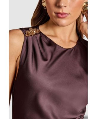 Women's Ruched Print Satin Midi Dress.