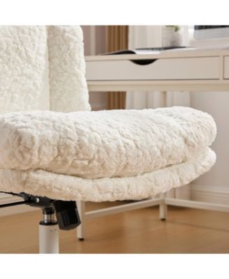 Streamdale Cream Artificial Rabbit Hair Office Chair with Metal Base