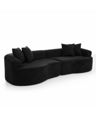 Streamdale Modern Cloud 4-Seater Curved Sectional Sofa, Minimalist Black Chenille Couch