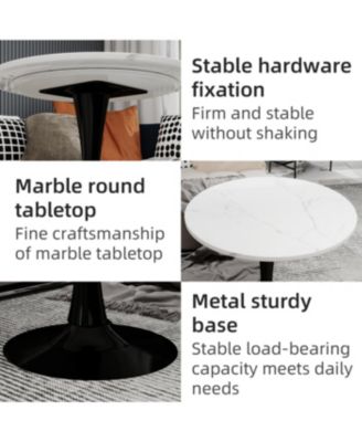 Streamdale 27.6" Black Mid-Century Modern Dining Table with White Marble Top