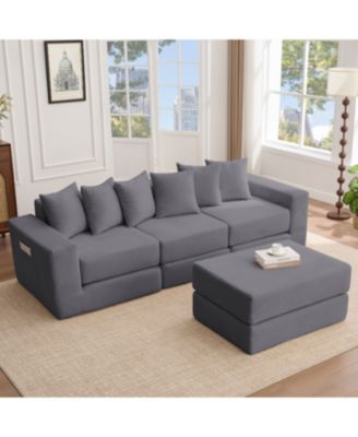 10-in-1 Convertible Sofa Sectional, Corduroy L-Shaped Modular Couch