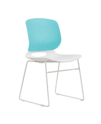 Streamdale Modern Stacking Chairs Set of 4, White/Blue, Polypropylene Seat, Fiberglass Back