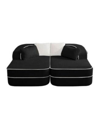 Black Teddy Fabric Boneless Sofa with Double Chaises