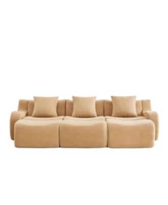 Three-Seat Teddy Fabric Sofa, Camel