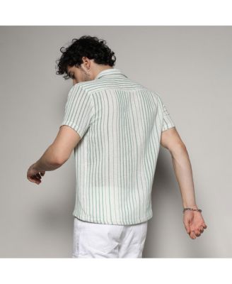 Men's Men's White & Green Unbalanced Striped Woven Shirt