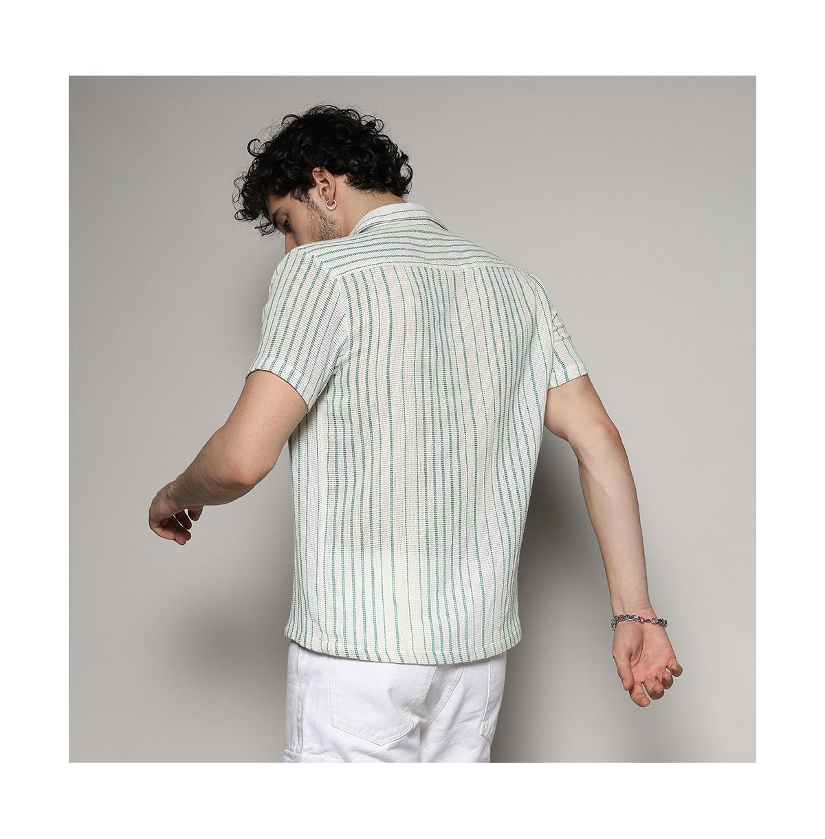 Campus Sutra Men's White & Unbalanced Striped Woven Shirt