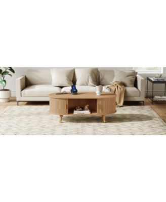 Streamdale Oval Fluted Coffee Table with Charging Station - Mid-Century Style