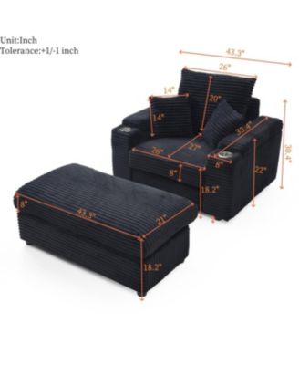 Streamdale Oversized Accent Chair with Ottoman, Single Sofa Chair, Modern Comfy Armchair, BLACK