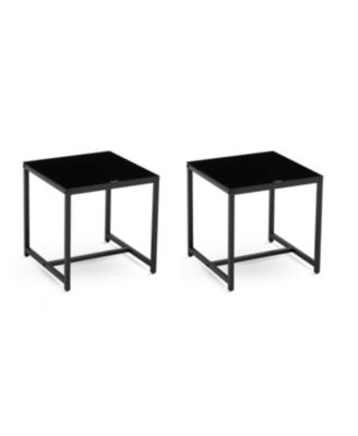 Streamdale Black Glass Night Stand, MDF Side Table, Small Tea Table