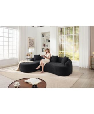 Streamdale Compression L-Shape Sectional Sofa with Curved Chaise, Black Modular Chenille Couch