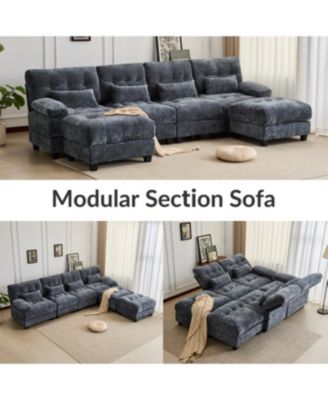 Streamdale 4-Seater Sofa with 2 Ottomans, Adjustable Backrest, 350lb/Seat, Chenille
