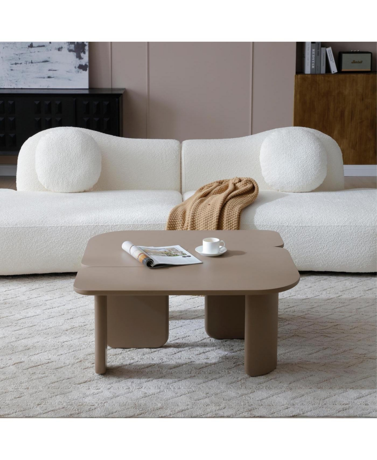 Streamdale 2 Pcs Modern Modular Coffee Table Set, Farmhouse Tables w/ Multi-layer Paint, Khaki