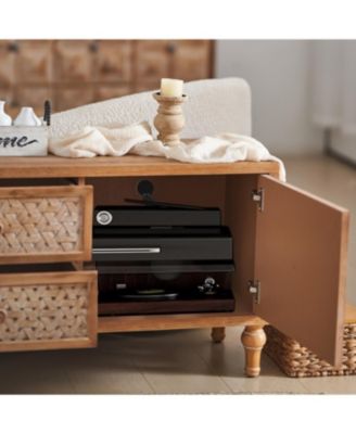 Rattan TV Stand for TVs, Mid Century Boho Entertainment Center