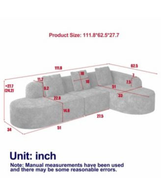 Streamdale L-shaped curved modular sofa, modern lychee-textured polyester fabric, curved backrest