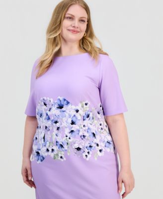 Plus Size Printed Scuba Crepe Sheath Dress