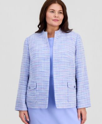 Plus Size Open-Front Tweed Jacket