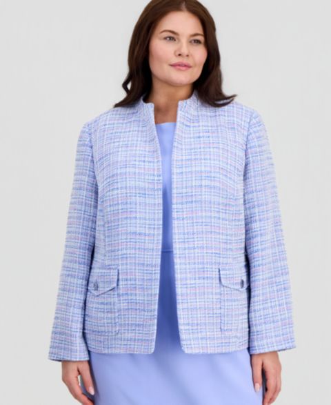 Женские куртки Kasper Plus Size Open-Front Tweed Jacket