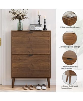 Medieval Modern Independent Shoe Cabinet, Walnut Shoe Storage Cabinet, Fence Shoe Cabinet