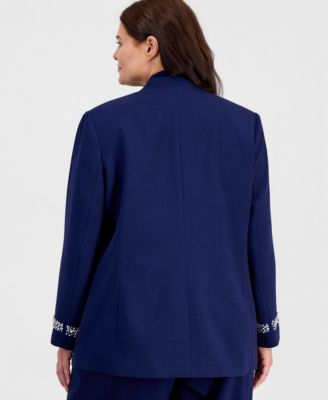Plus Size Collarless Open-Front Jacket