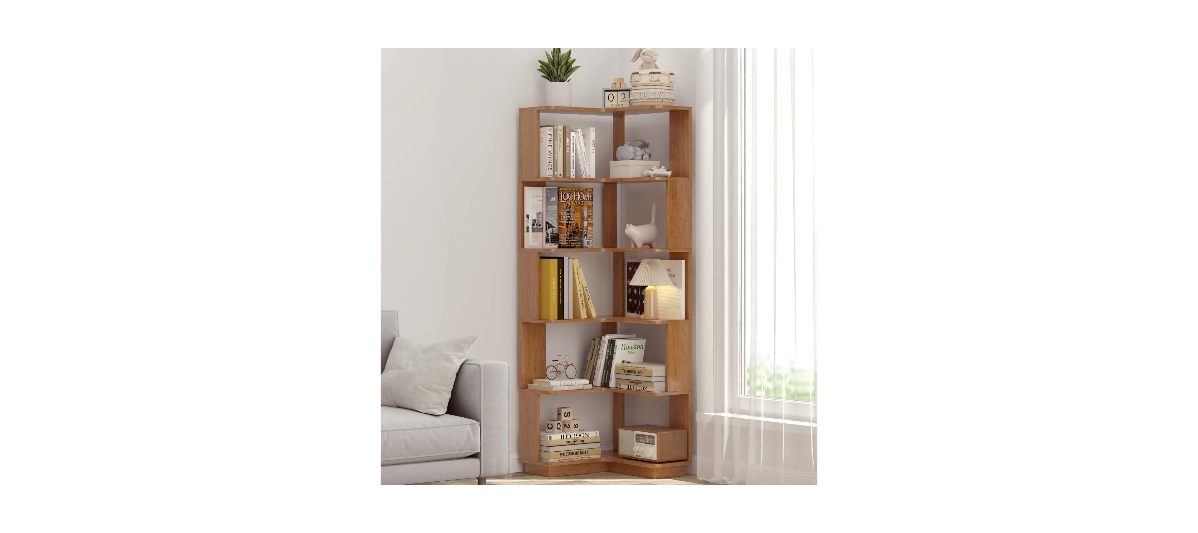Streamdale Furniture Streamdale 6 Tier L-Shaped Corner Bookshelf - Dark Oak