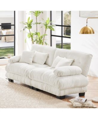 Streamdale Cloud Couch 2 Seater Sofa, Chenille White with Lumbar & Throw Pillows