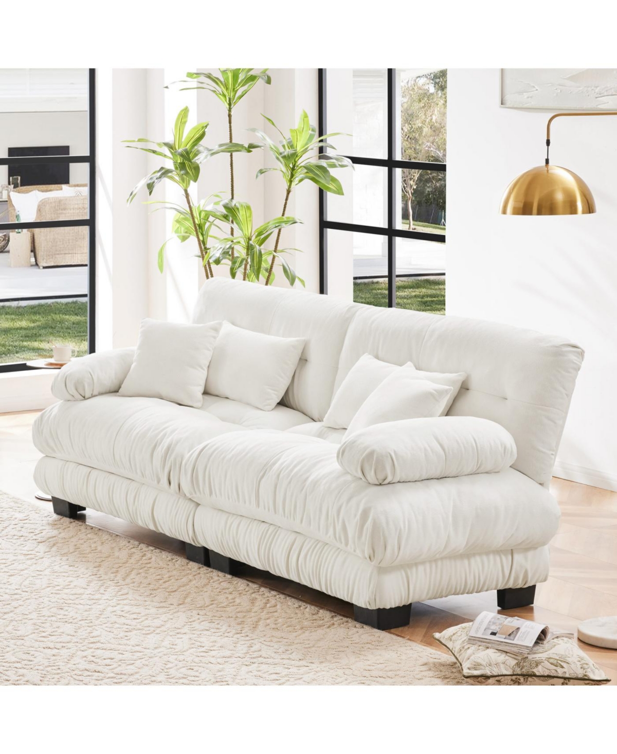 Streamdale Furniture Streamdale Cloud Couch 2 Seater Sofa, Chenille White with Lumbar & Throw Pillows