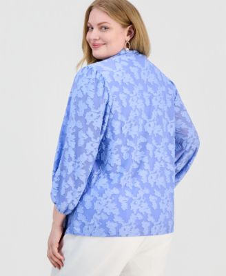 Plus Size Burnout Floral V-Neck Blouse