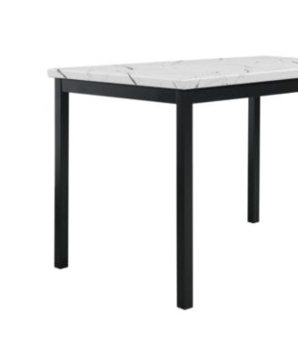  5-Piece Metal Dinette Set with Laminated Off-white Faux Marble Top, 4 Red Chairs