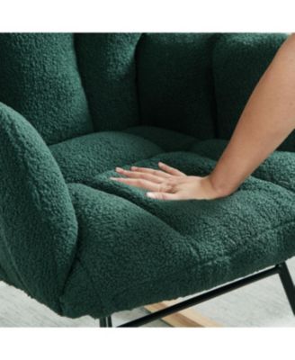 Glider Chair for Living Room Teddy Fabric Rocking Chair with Metal Frame Green
