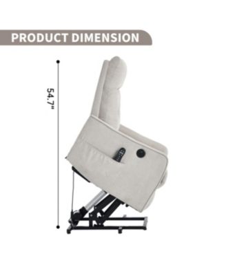 Beige Chenille Power Lift Recliner Chair with Massage & Heat for Elderly