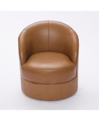 Light Brown Leather Swivel Chair, Mid-Century Modern Lounge Chair