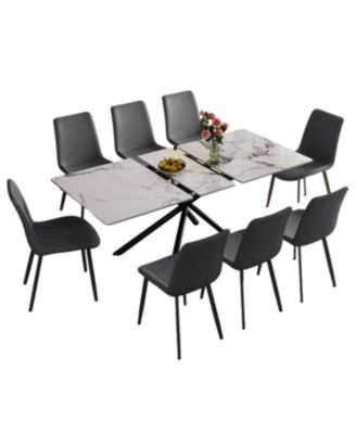 35" Round Black Glass Mid-Century Modern Dining Table