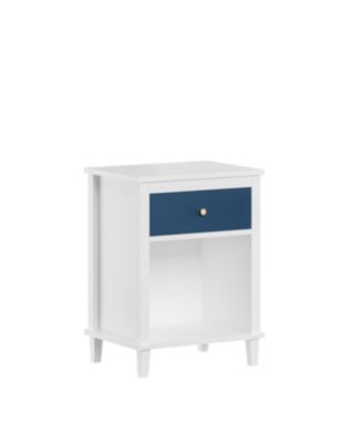 Streamdale Wooden Nightstand with Drawer and Shelf for Kids and Adults, Navy+Golden Handle