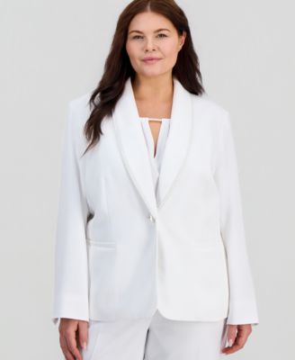 Plus Size Pearl-Trim Shawl-Collar Jacket